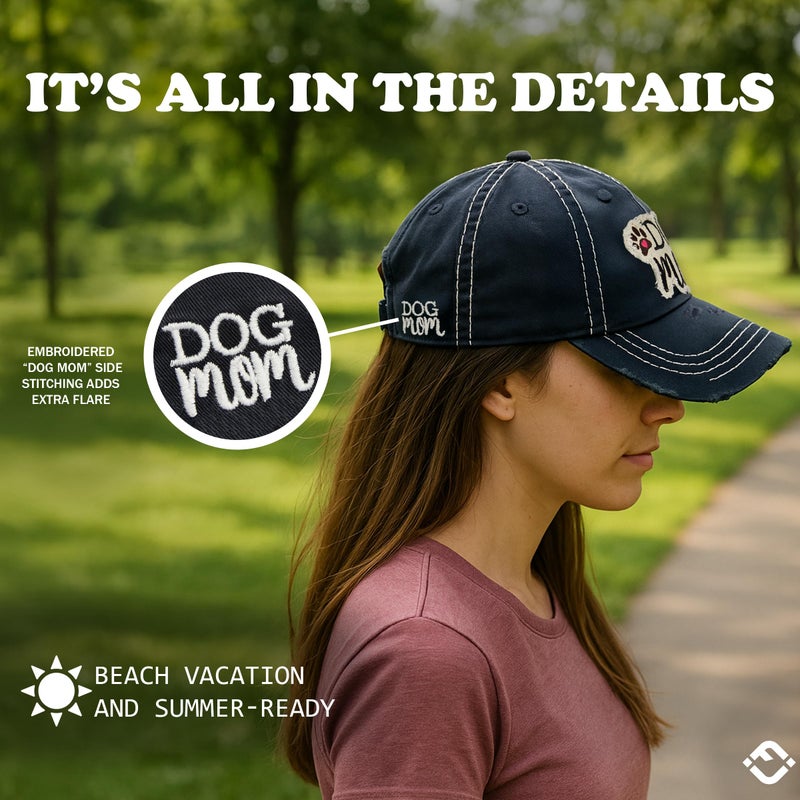 Funky Junque Distressed Baseball Cap Vintage Women Dad Hat - Dog Mom Patch (Black) - Image 4